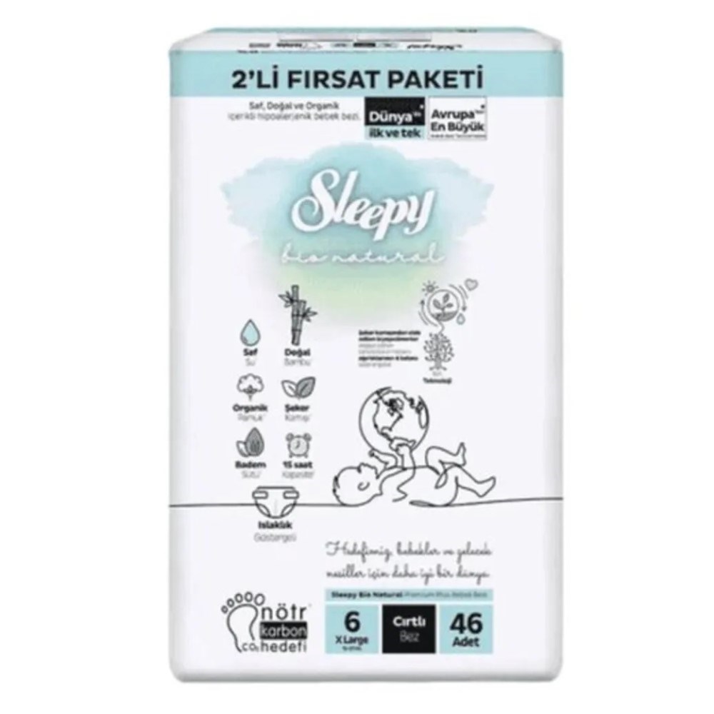 Sleepy Bio Natural No:6 XL 2’li Bebek Bezi 46 Adet 