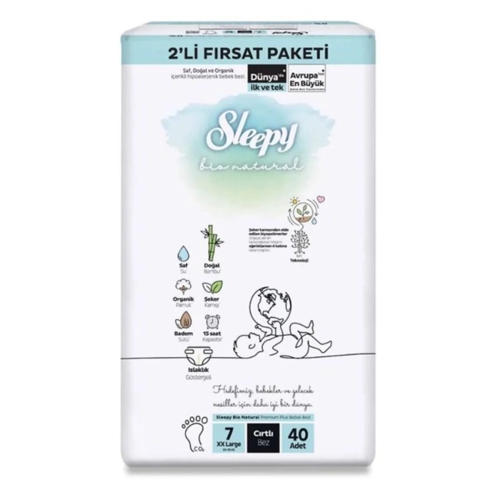 Sleepy Bio Natural No:7 XXL 2’li Bebek Bezi 40 Adet 