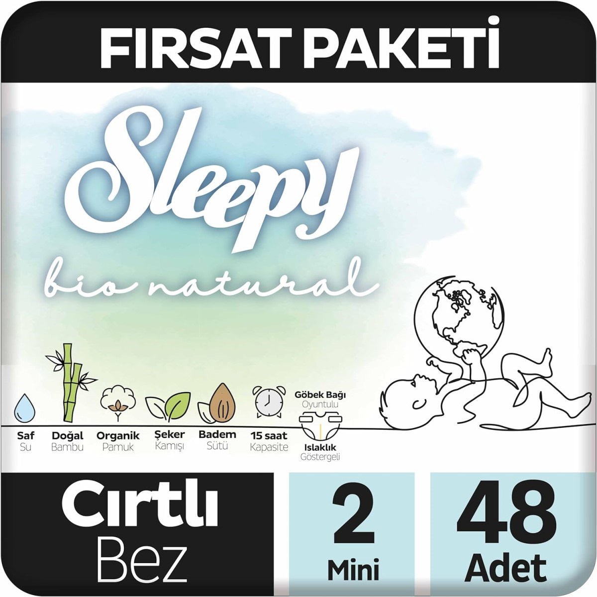 Sleepy Bio Natural No:2 Mini 2'li Bebek Bezi 48 Adet 