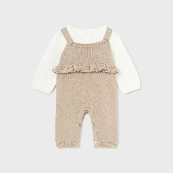 Mayoral Kışlık Kız Bebek Bluz Örme Tulum Ceket Set Krem