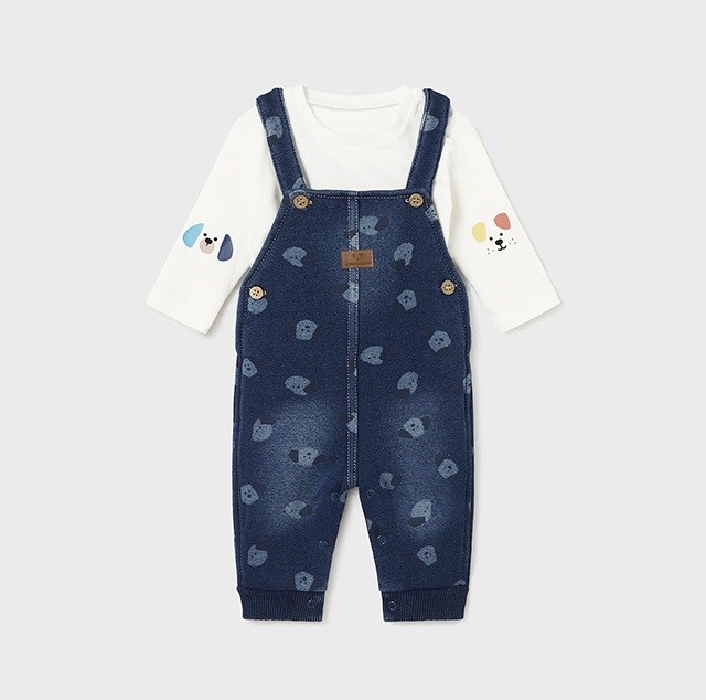 Mayoral Kışlık Erkek Bebek T-shirt Denim Salopet Set Koyu Mavi