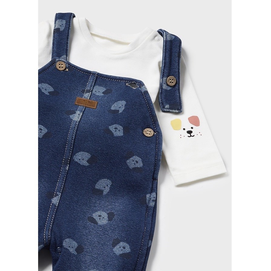 Mayoral Kışlık Erkek Bebek T-shirt Denim Salopet Set Koyu Mavi