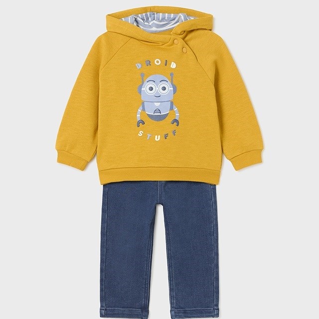 Mayoral Kışlık Erkek Bebek S-shirt Pantolon 2'li Set Sarı