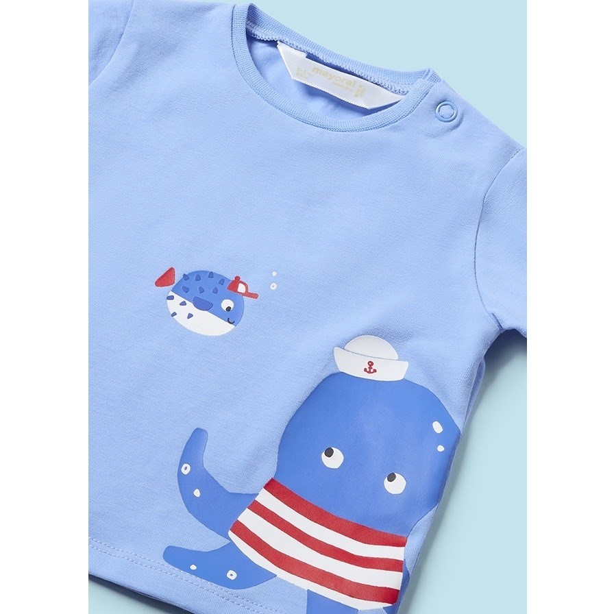 Mayoral Yazlık Erkek Bebek T-shirt Mayo Şapka Set Mavi