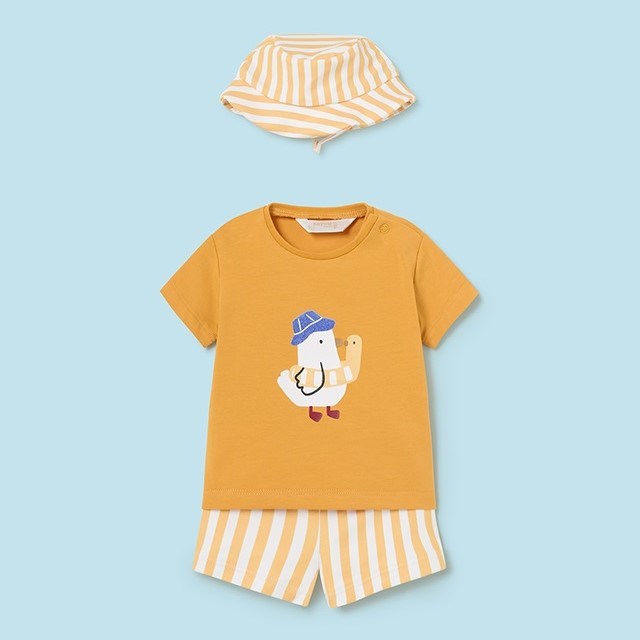 Mayoral Yazlık Erkek Bebek T-shirt Mayo Şapka Set Sarı