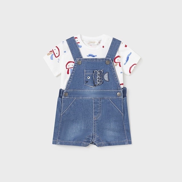 Mayoral Yazlık Erkek Bebek Denim Kısa Tulum Set Mavi