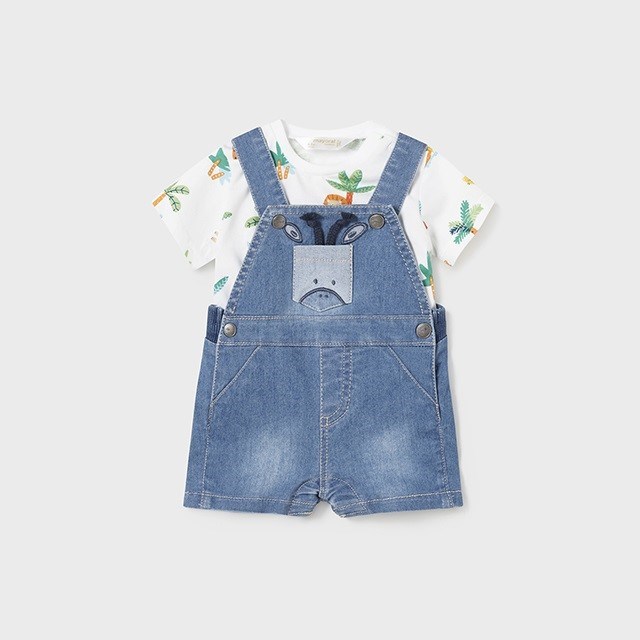 Mayoral Yazlık Erkek Bebek Denim Kısa Tulum Set Mavi