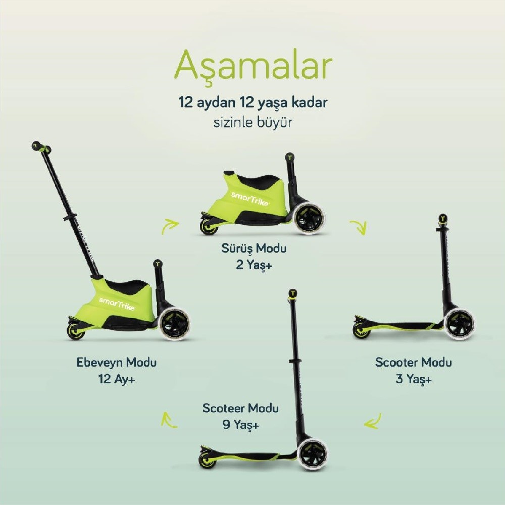 SmarTrike Xtend Büyüyebilen Ride On Scooter 1- 12 Yaş Yeşil 