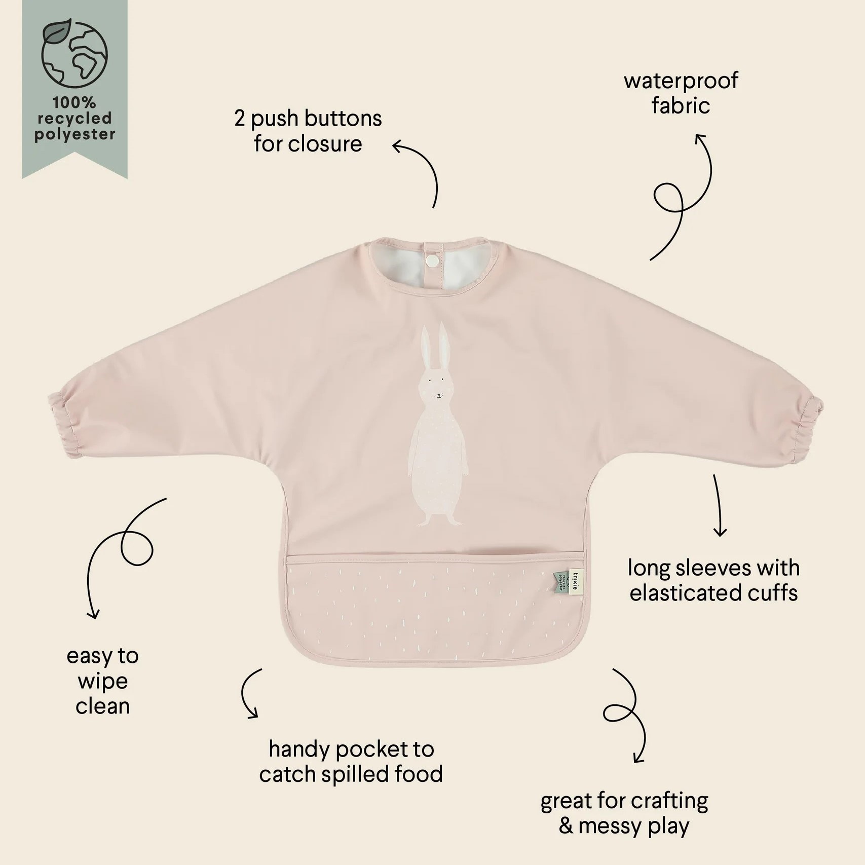 Trıxie Waterproof Long Sleeve Bib Su Geçirmez Uzun Kollu Önlük-Mrs. Rabbit 