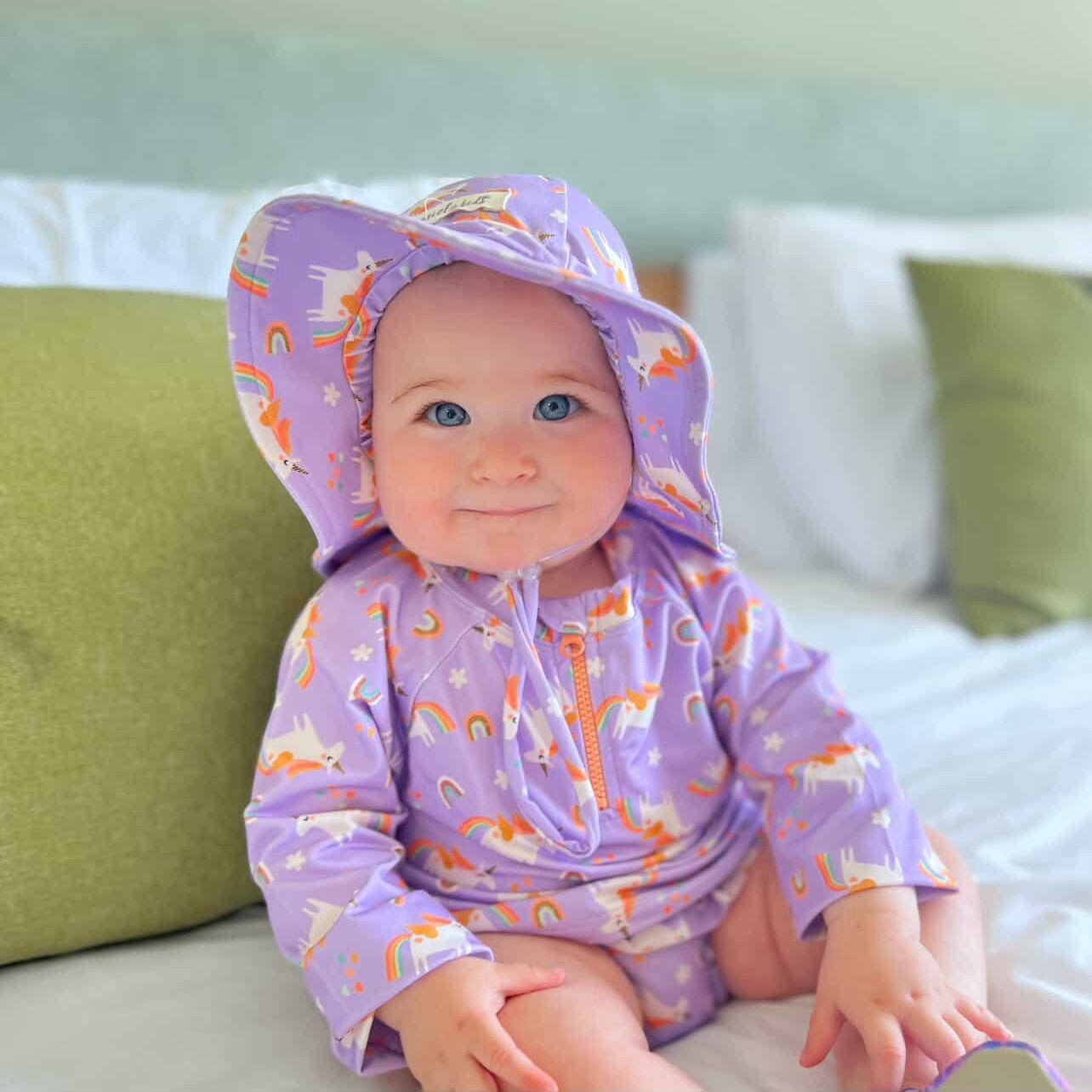 Miela Kids Kız Bebek UV Korumalı Alt Üst  Set - Rainbow Unicorn Lilac Lila