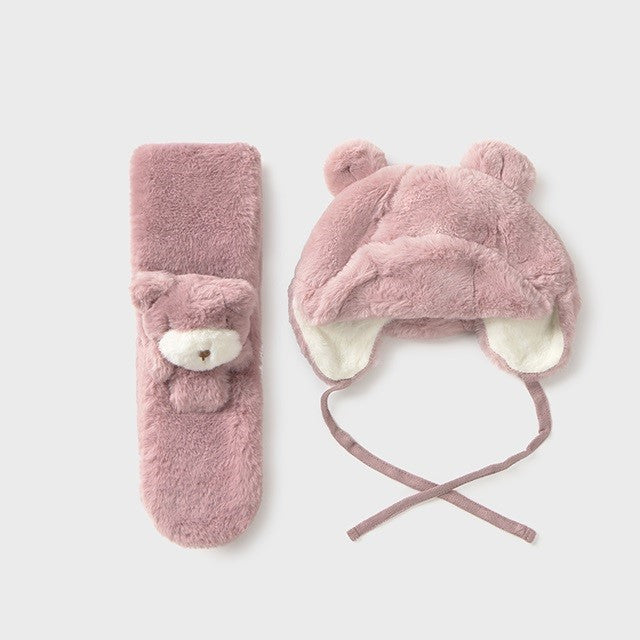 Mayoral Kışlık Kız Bebek Kürklü Atkı Bere Set Pembe