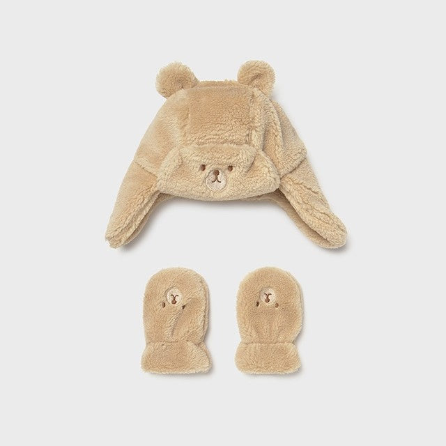 Mayoral Kışlık Erkek Bebek Kürklü Eldiven Bere Set Bej