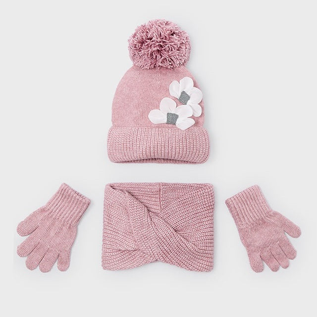 Mayoral Kışlık Kız Örme Atkı Bere Eldiven Üçlü Set Pembe