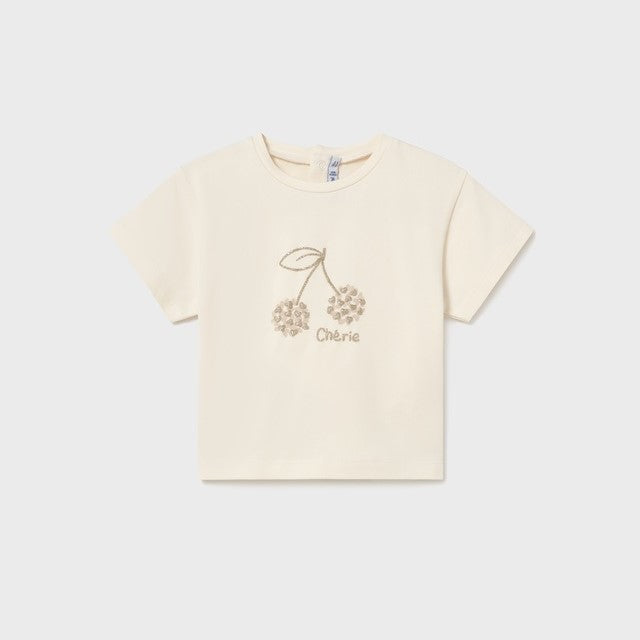 Mayoral Yazlık Kız Bebek Kısa Kol T-shirt Ekru