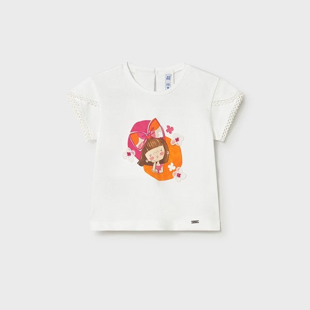 Mayoral Yazlık Kız Bebek Kısa Kol T-shirt Ekru