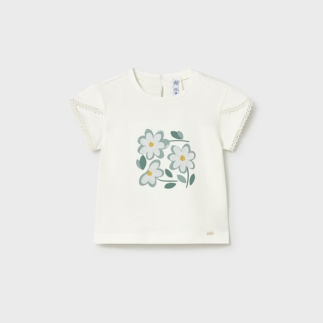 Mayoral Yazlık Kız Bebek Kısa Kol T-shirt Ekru