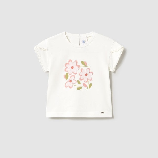 Mayoral Yazlık Kız Bebek Kısa Kol T-shirt Ekru