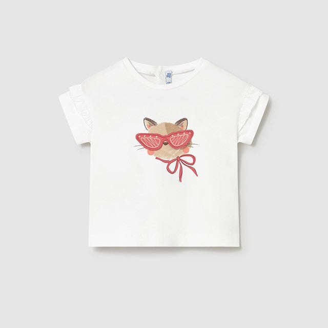 Mayoral Yazlık Kız Bebek Kısa Kol T-shirt Beyaz