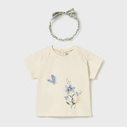 Mayoral Yazlık Kız Bebek Kısa Kol T-shirt Saç Bandı Set Ekru