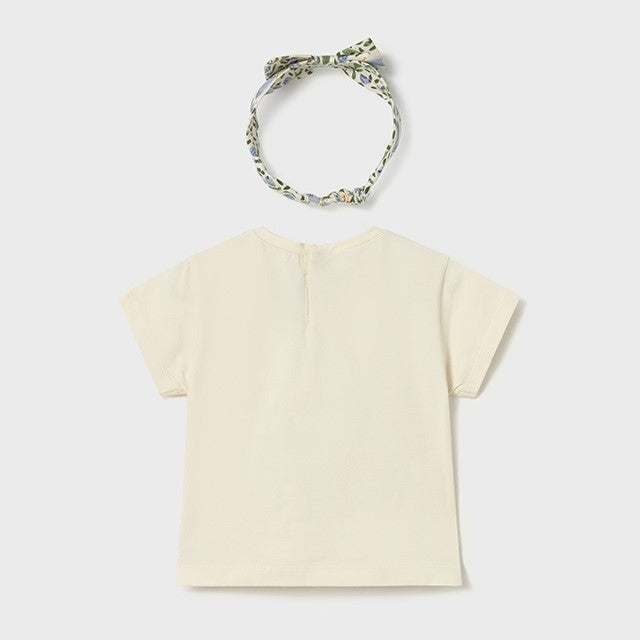 Mayoral Yazlık Kız Bebek Kısa Kol T-shirt Saç Bandı Set Ekru