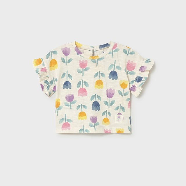 Mayoral Yazlık Kız Bebek Kısa Kol T-shirt Bej