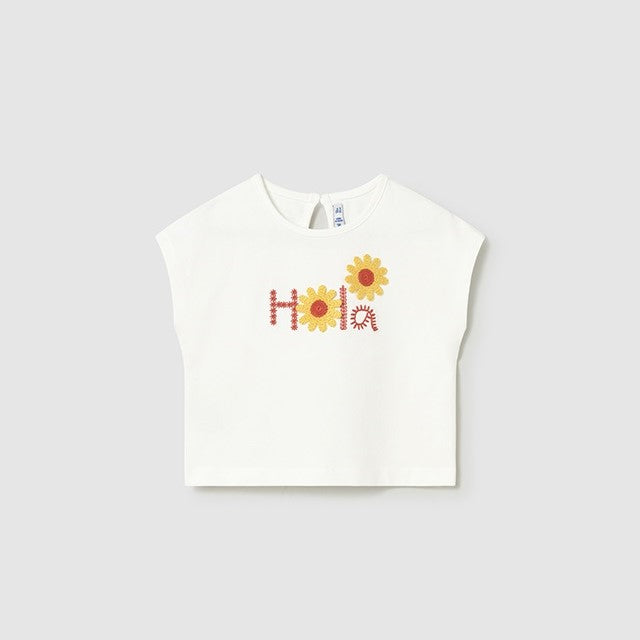 Mayoral Yazlık Kız Bebek Kısa Kol T-shirt Ekru