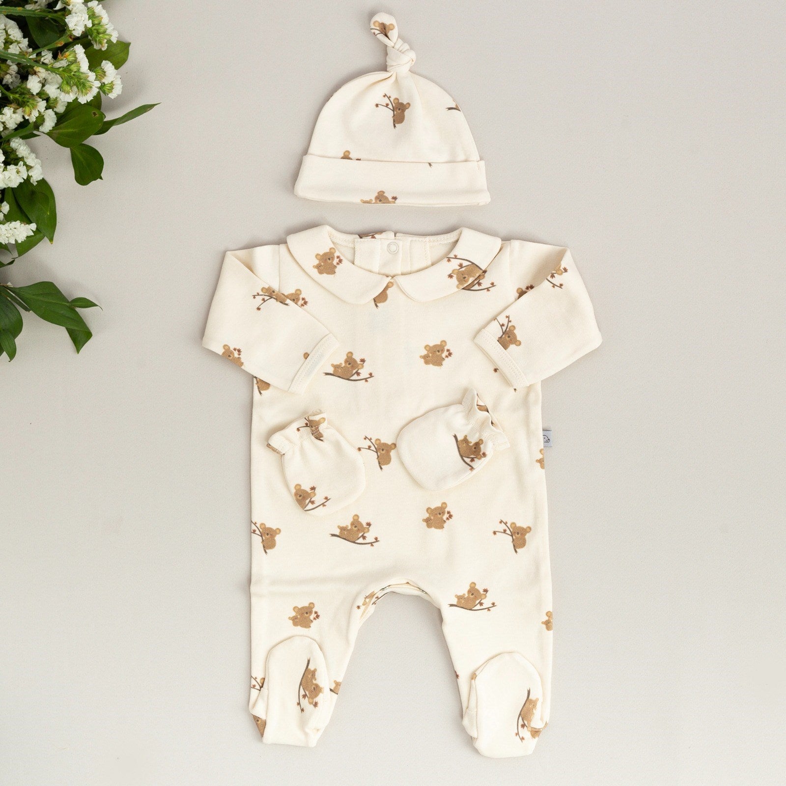 Mayys Baby Bebek Organik 4'lü  Hastane Çıkış Seti- Koala Bej