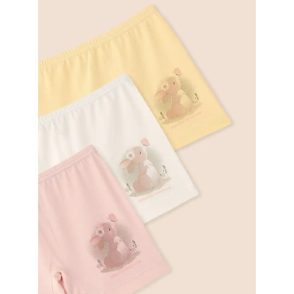Natuline Kız Çocuk Organik Pamuklu Likralı Boxer Rabbit 3'lü Paket Pembe