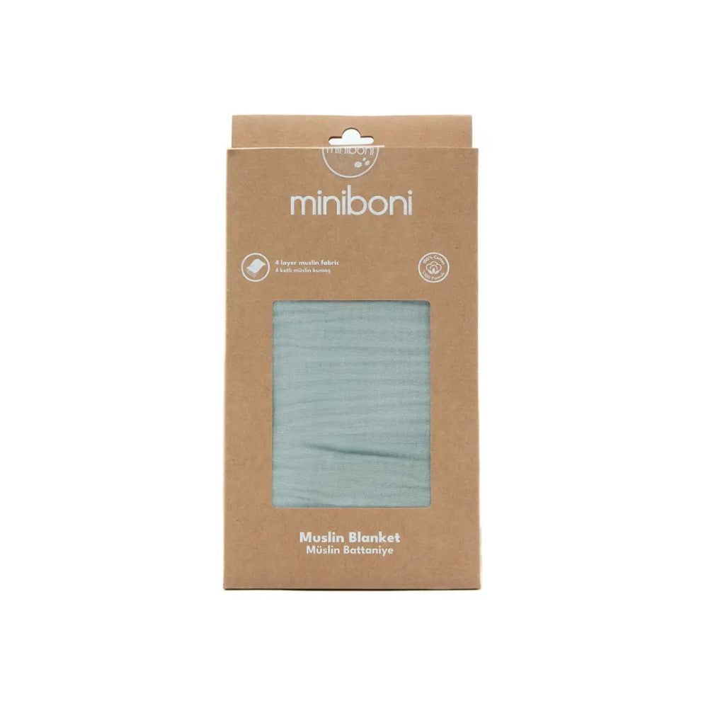 Miniboni 4 Katlı Müslin Battaniye 100*120 cm Yeşil