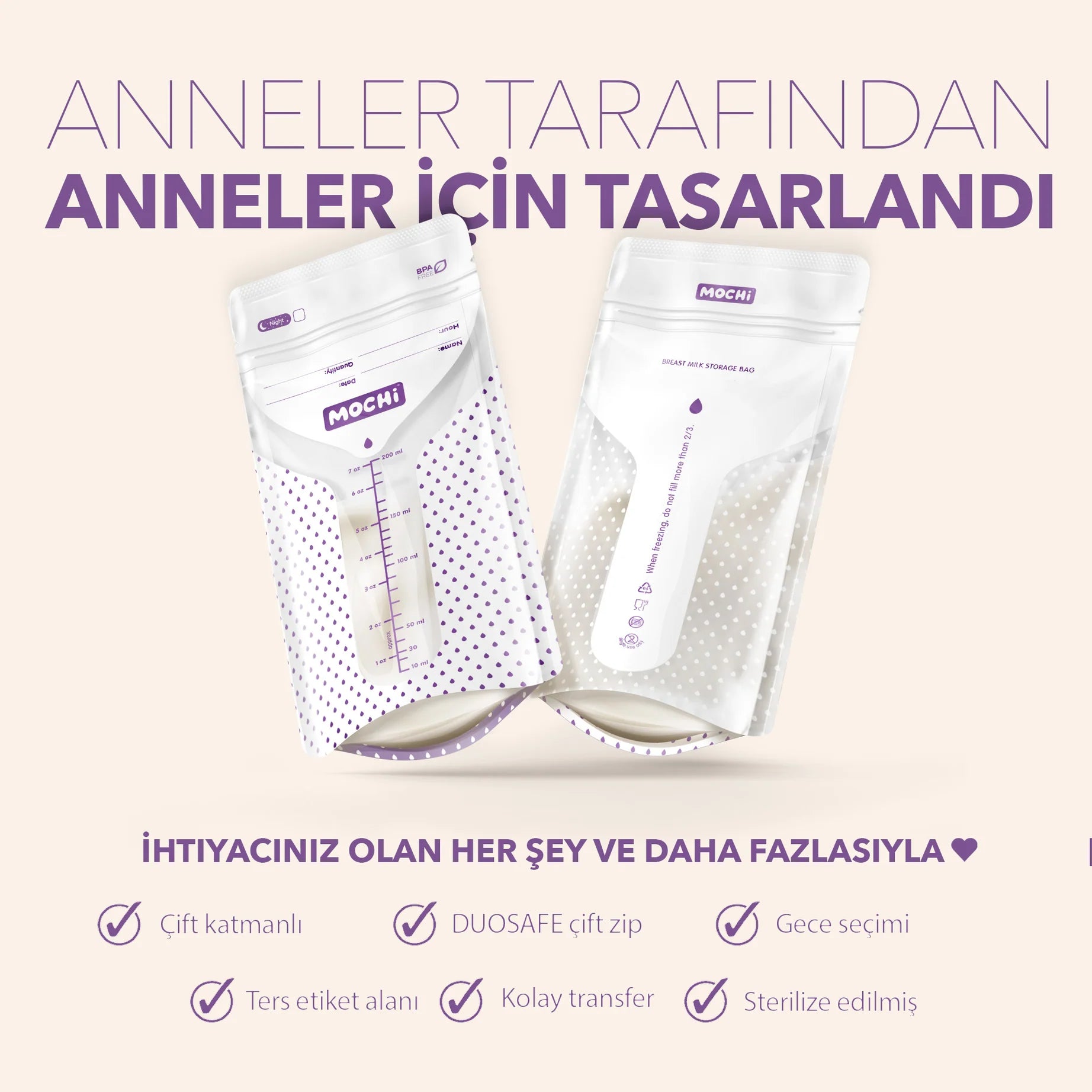 MOCHi - 50’li Anne Sütü Saklama Poşeti (200 mL)