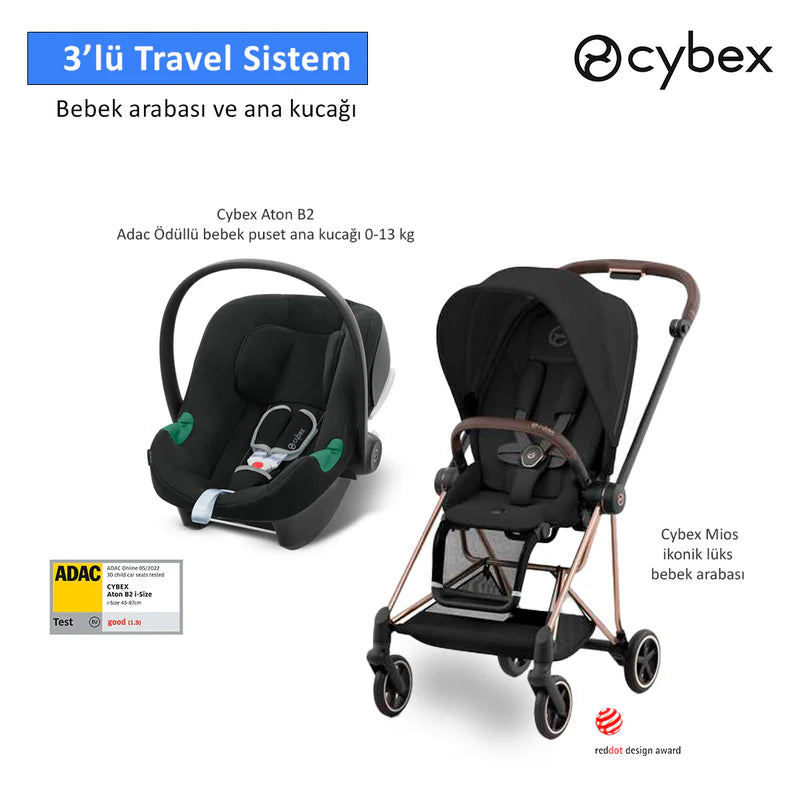 Cybex Mios Bebek Arabası Rose Gold - Aton B2 Black Set - Bebek Arabaları