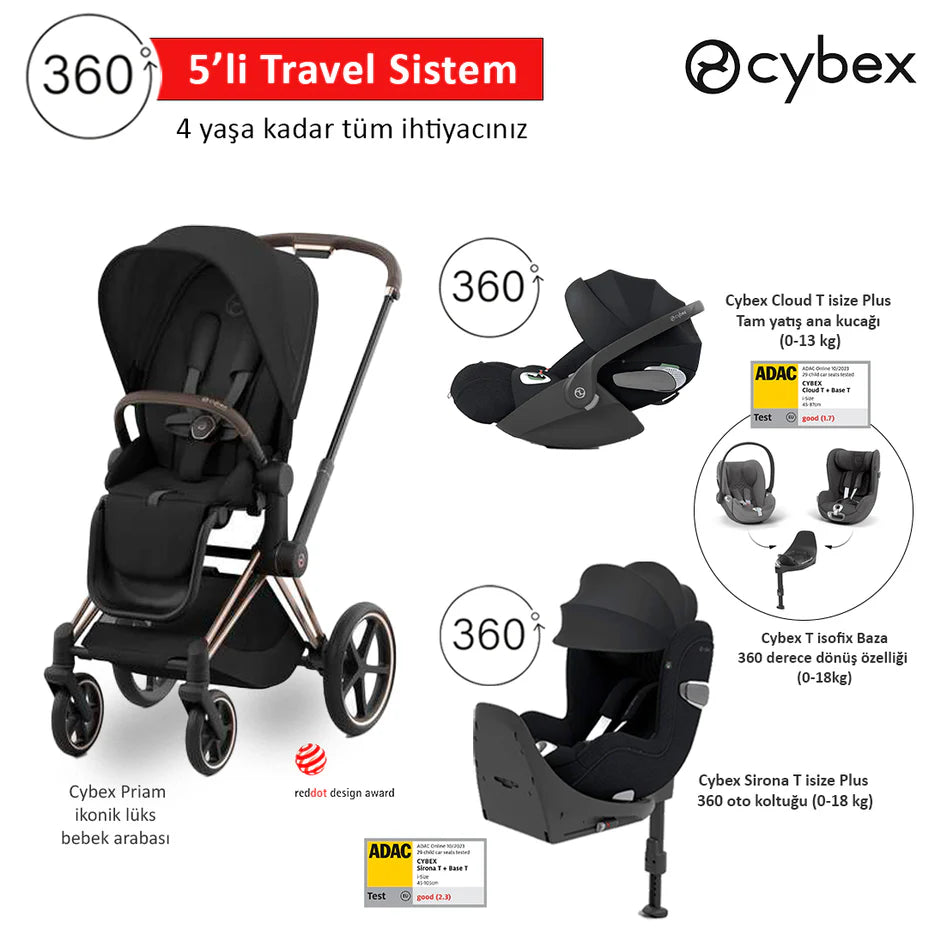 Cybex Priam Rose Gold Cloud T Plus Baza Sirona T Plus Black Set