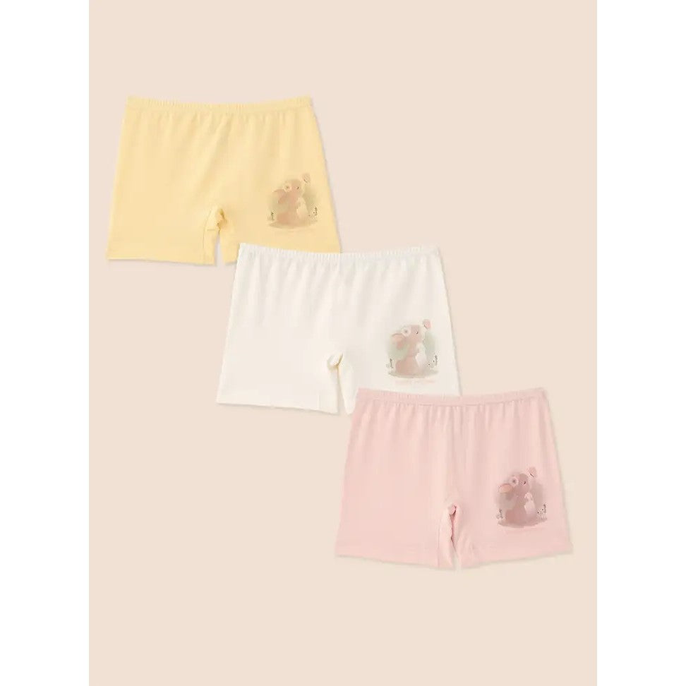 Natuline Kız Çocuk Organik Pamuklu Likralı Boxer Rabbit 3'lü Paket Pembe