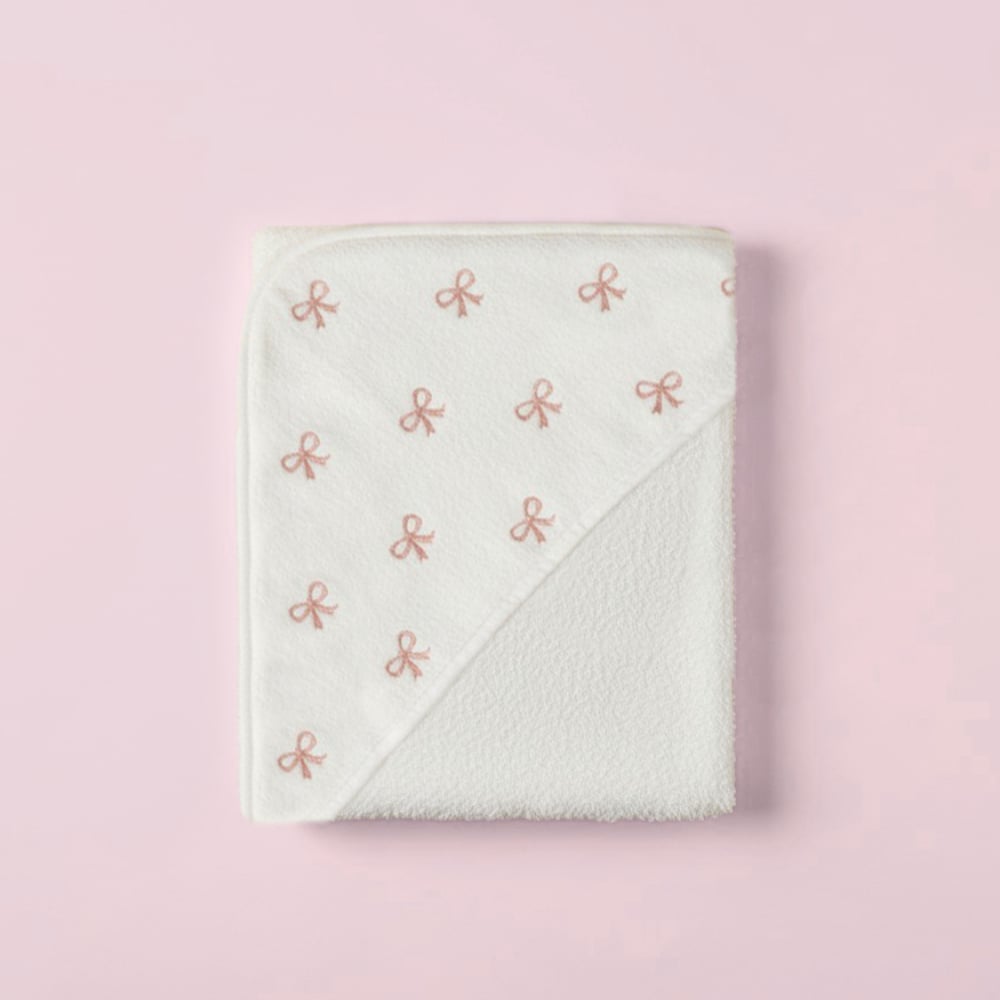 Mama Yoyo Bebek Banyo Havlusu Fiyonk Desenli 90x90 cm Ekru