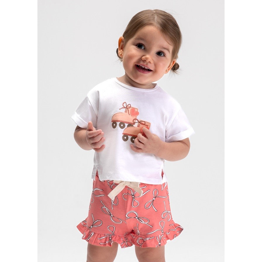 Mayoral Yazlık Kız Bebek Bluz Şort Set Beyaz