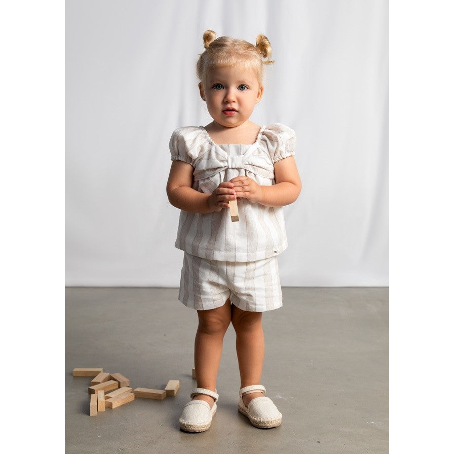 Mayoral Yazlık Kız Bebek Bluz Şort Set Bej