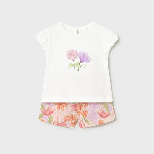 Mayoral Yazlık Kız Bebek Bluz Şort Set Ekru