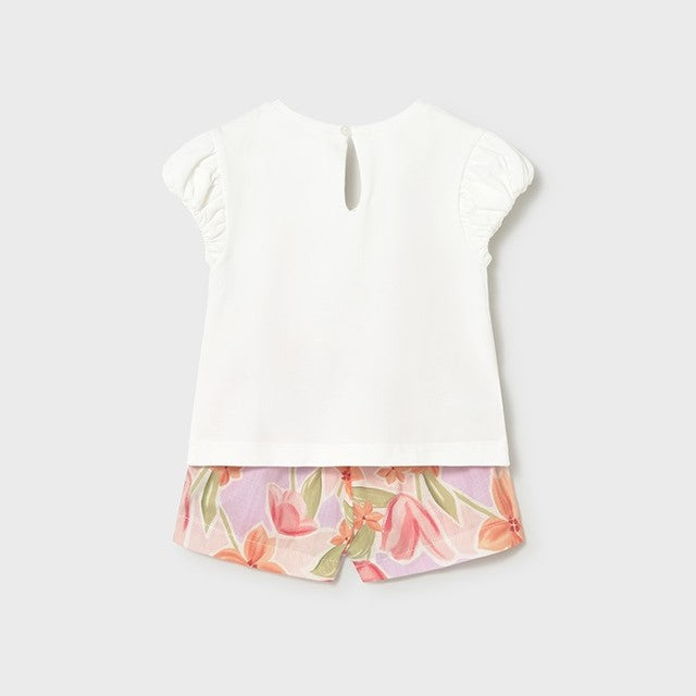 Mayoral Yazlık Kız Bebek Bluz Şort Set Ekru