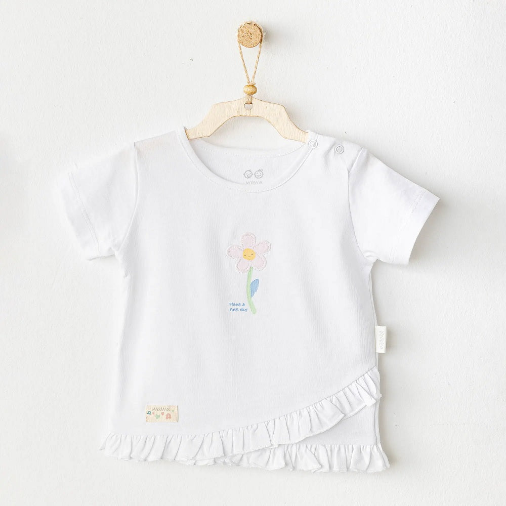 Andywawa Yazlık Kız  Bebek Kısa Kol T-shirt Beyaz