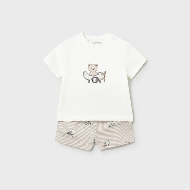 Mayoral Yazlık Erkek Bebek Kısa Kol T-shirt Şort 2'li Set Bej