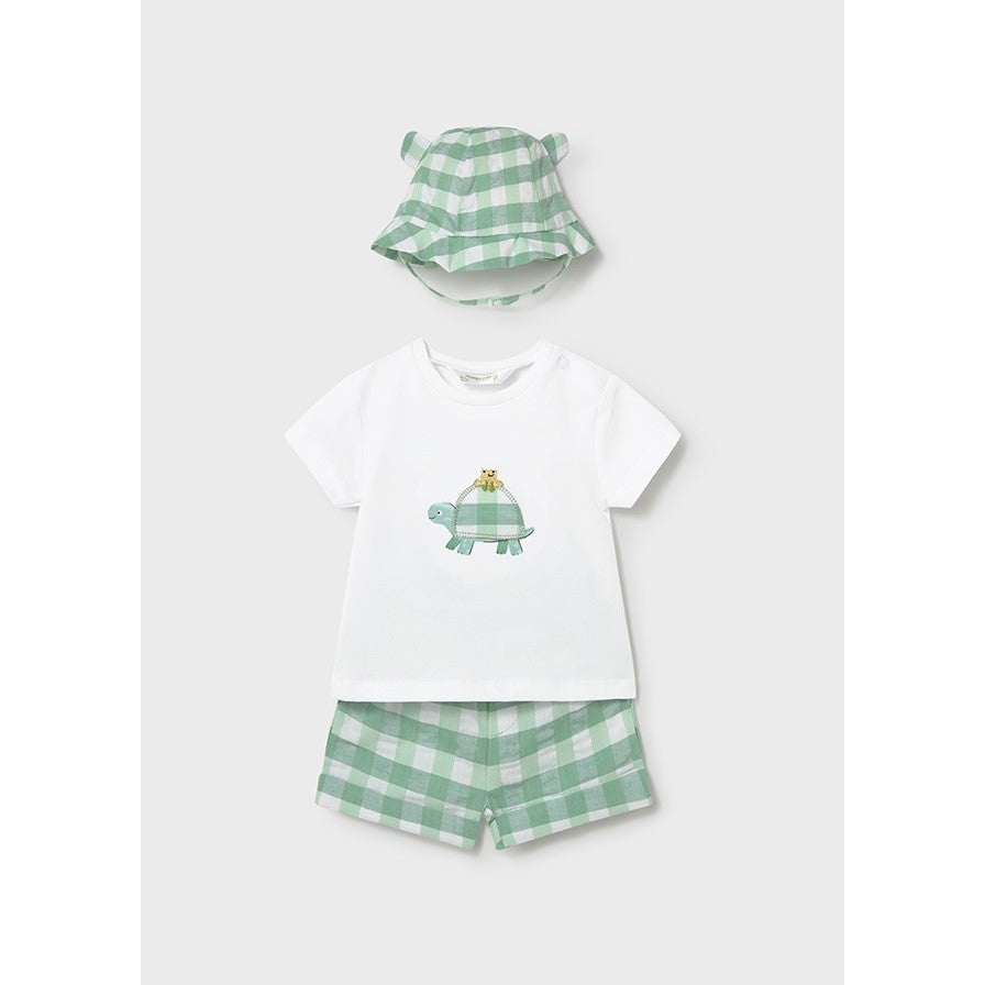 Mayoral Yazlık Erkek Bebek Kısa Kol T-shirt Şort Şapka 3'lü Set Yeşil