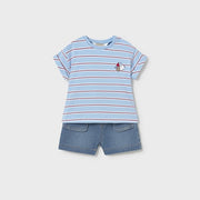 Mayoral Yazlık Erkek Bebek Kısa Kol T-shirt Şort 2'li Set Mavi