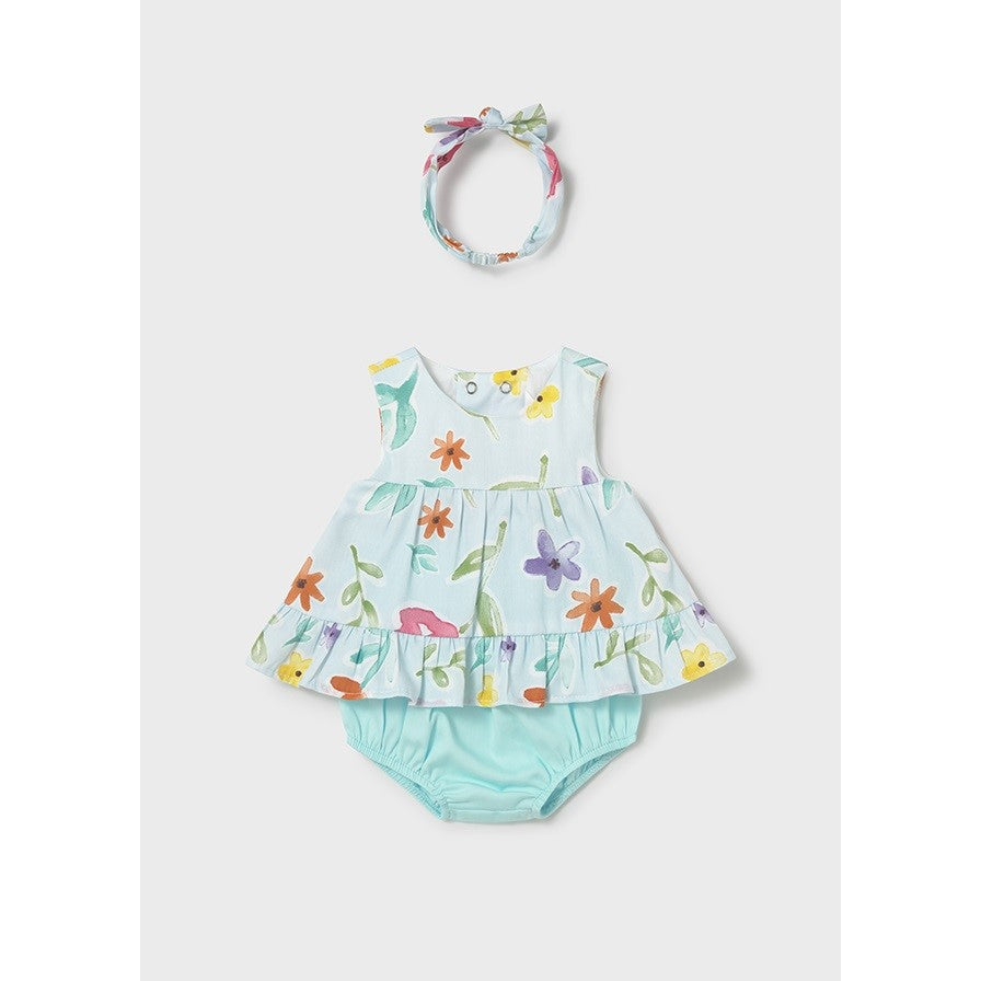 Mayoral Yazlık Kız Bebek Kısa Tulum Bandana Set Mavi
