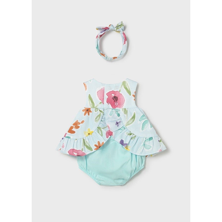 Mayoral Yazlık Kız Bebek Kısa Tulum Bandana Set Mavi