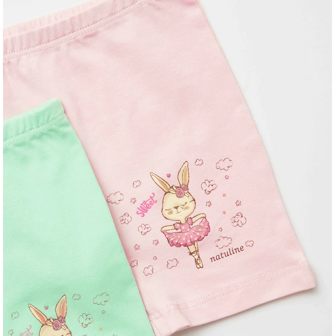 Natuline Organik Pamuklu Kız Çocuk Likralı 2 'li Boxer- Sweet Rabbıt Pembe