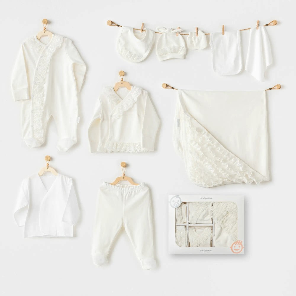 Andywawa Kız Bebek10'lu Hastane Çıkış Seti- Chıc Gırl Ekru