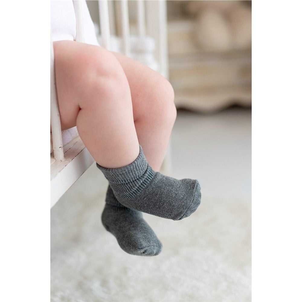 Mama Yoyo Nou Nou 3'lü Antrasit Bebek Çocuk Katlamalı Çorap Antrasit