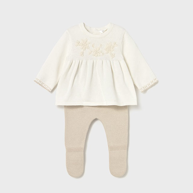 Mayoral Kışlık Kız Bebek Bluz Patikli Pantolon Tulum Set Bej