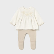 Mayoral Kışlık Kız Bebek Bluz Patikli Pantolon Tulum Set Bej
