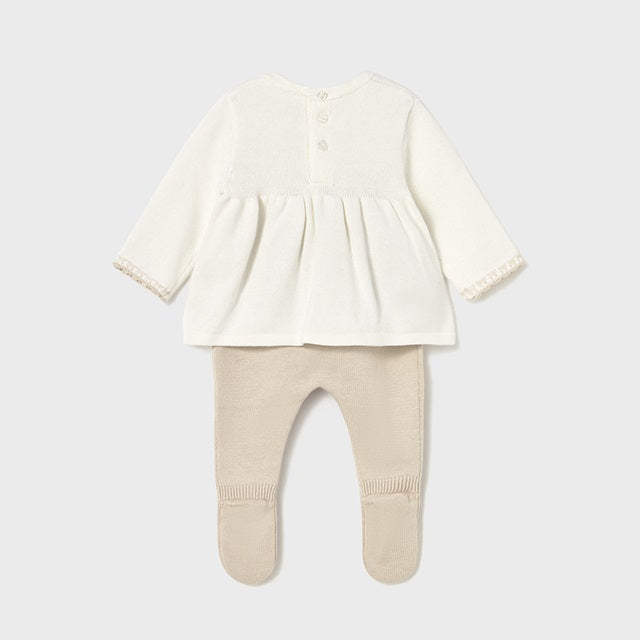 Mayoral Kışlık Kız Bebek Bluz Patikli Pantolon Tulum Set Bej